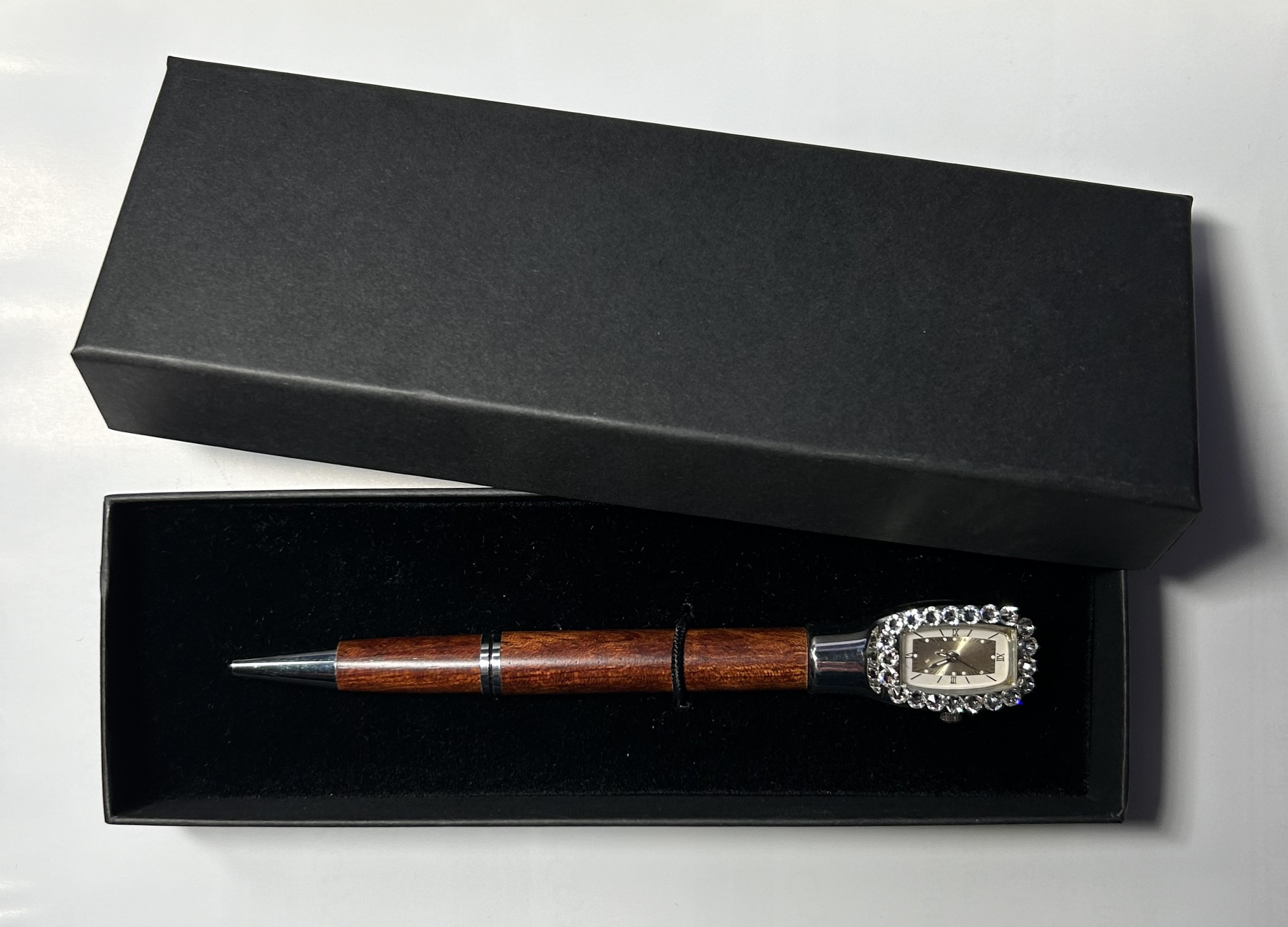 Swarovski Crystal Rosewood Ballpoint Pen with Watch